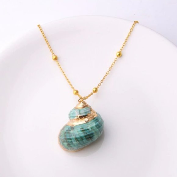 Jewelry - Gold Enhanced Green Conch Shell Necklace